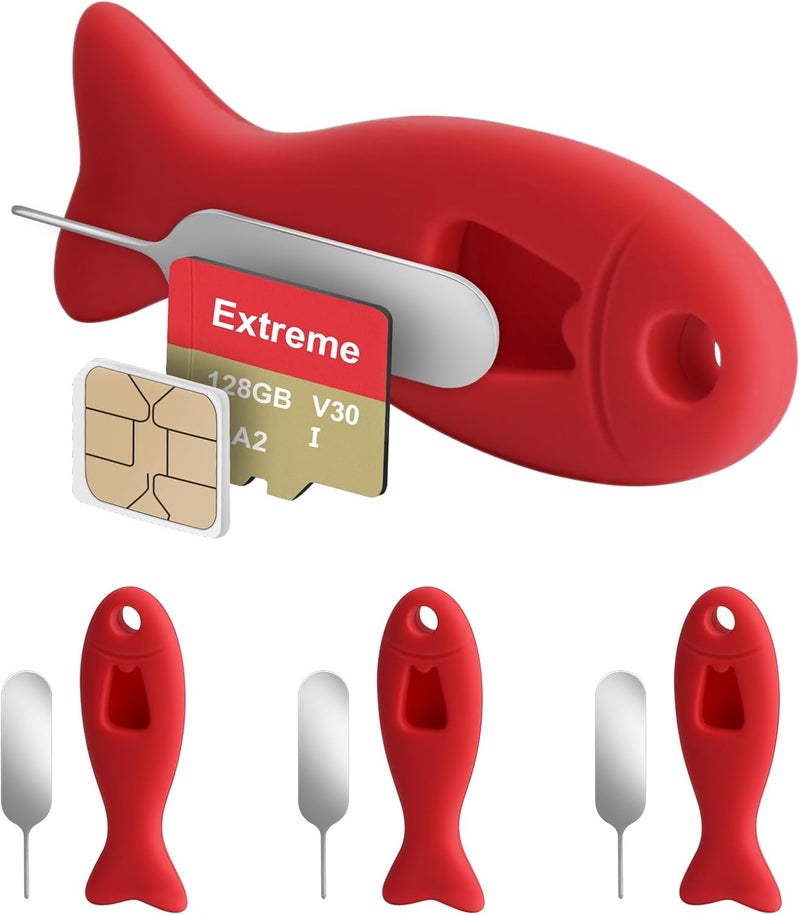 WALLFID أداة إزالة بطاقة SIM 4 حزمة مع تخزين مدمج لبطاقة SIM - حامل بطاقة SIM يحتوي على دبابيس إخراج ومفتاح فتح الإخراج متوافق مع iPhone وSamsung والعديد من الهواتف المحمولة (4 حزمة، أحمر) - Image 1